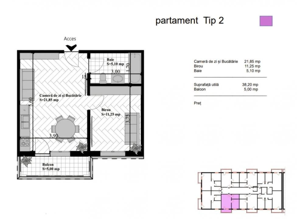 1-2 camere Vișan, loc de parcare