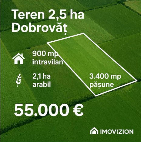 Terenuri 25000 mp intravilan + extravilan Dobrovăț / posibilitate PUZ